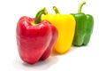 Yellow green and red bell peper on white background. Royalty Free Stock Photo