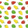 Yellow, green and red bell pepper seamless pattern. Vegetable harvest pattern.