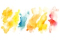 Yellow, green and red watercolor paint stains on white background. Generative ai Royalty Free Stock Photo