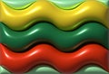 Yellow green red waves with shiny smooth surface, 3d rendering illustration Royalty Free Stock Photo