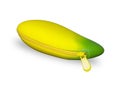 Yellow and green silicone mango pencil case with zipper isolated on a white background