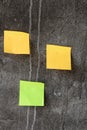 Yellow and green sticky notes on the gray wall Royalty Free Stock Photo