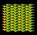 A yellow-green tilted pattern of many fishes