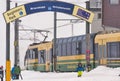 Yellow/green train of Jungfrau Bahn at Kleine Scheidegg station