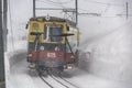 Yellow/green train of Jungfrau Bahn at Kleine Scheidegg station