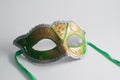 yellow and green Venetian mask on white background Royalty Free Stock Photo