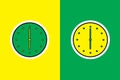 Yellow and Green Wall Office Clock Sticker vector illustration. Home interior object icon concept.