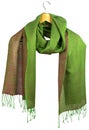 Yellow-green women's silk scarf on hanger