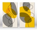 Yellow, grey colors. Modern abstract painting. Set of fluid geometric shapes. Hand drawn watercolor effect shapes. Home Royalty Free Stock Photo