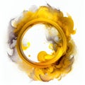 Yellow and grey swirling smoke circle frame isolated on white background. Royalty Free Stock Photo