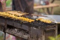 Yellow grilled Satay, Pork satay Royalty Free Stock Photo