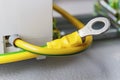 Yellow ground cable with ring terminal closeup