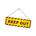 Yellow grunge keep out sign hanging on the rope on white Royalty Free Stock Photo