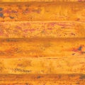 Yellow grunge sea freight container background, dark rusty corrugated pattern, red primer coating horizontal rusted detailed steel