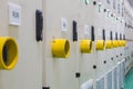 Yellow guard of switch control electrical equipment cabinet Royalty Free Stock Photo