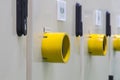 Yellow guard of switch control electrical equipment cabinet Royalty Free Stock Photo