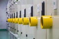 Yellow guard of switch control electrical equipment cabinet Royalty Free Stock Photo