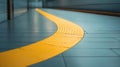 Yellow guiding line on tiled floor in a transit station for safe navigation between train and platform Generative AI