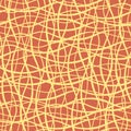 Yellow hand drawn abstract vertical wavy doodle lines mesh. Seamless vector grid pattern on orange background. Great as Royalty Free Stock Photo
