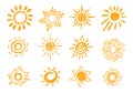 Yellow Hand Drawn Chalk Sun Sign Icon Set. Vector