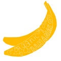 Yellow hand drawn vector bananas with text inside of it.