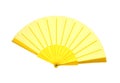 Yellow hand fan isolated on white, top view
