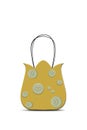 Yellow handbag with round fantasies on white background