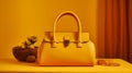 Yellow Handbag On A Table: A Timeless Elegance In Still Life Photography