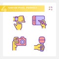 Yellow hands with different devices RGB color icons set Royalty Free Stock Photo