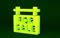 Yellow Hanging sign with text For Sale icon isolated on green background. Signboard with text For Sale. Minimalism