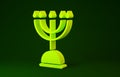 Yellow Hanukkah menorah icon isolated on green background. Hanukkah traditional symbol. Holiday religion, jewish Royalty Free Stock Photo