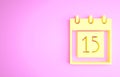 Yellow Happy Independence day India icon isolated on pink background. Flyer design for 15th August. Minimalism concept