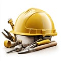 Yellow Hard Hat Construction Tools Safety Equipment Work Royalty Free Stock Photo