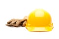 Yellow Hard Hat and Gloves on White Background with Transparent PNG Option. Royalty Free Stock Photo