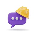 Yellow hard hat on purple speech bubble isolated on white background Royalty Free Stock Photo