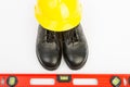 Yellow hard hat and tools Royalty Free Stock Photo