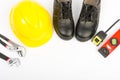 Yellow hard hat and tools Royalty Free Stock Photo