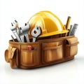 Yellow Hard Hat Wrenches Tools Leather Tool Bag Construction Worker Royalty Free Stock Photo