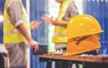 Yellow hard safety helmet hats for safety project of workman as