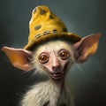 Cartoon Aye-aye With Yellow Shirt And White Hat