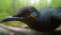 Yellow hawk perching on branch, eye focused on tranquil scene generated by AI