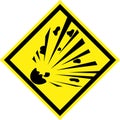 Yellow hazard sign with explosive substances