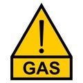 Yellow hazard warning sign exclamation mark text word gas, vector sign for gas pipeline Royalty Free Stock Photo