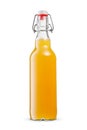 Yellow hazy wheat unfiltered beer in with swing top transparent bottle isolated on white