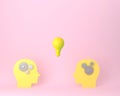 Yellow head human symbol and light bulb icon. Concept creative idea and innovation. Minimal idea business concept