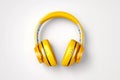 Yellow headphones isolated on white background. Wireless and wired headset with noise cancelling. Royalty Free Stock Photo