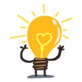 Yellow heart in light bulb