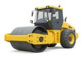 Yellow heavy duty vibratory soil compactor on white background Royalty Free Stock Photo