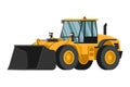 Yellow heavy machinery with front loader in 3D on white background
