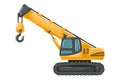 Yellow heavy machinery with telescopic crane for construction and mining cartoon style